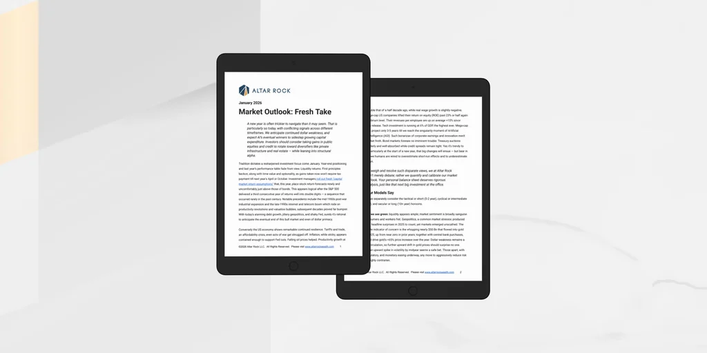 Fresh Take market outlook displayed on two tablet screens