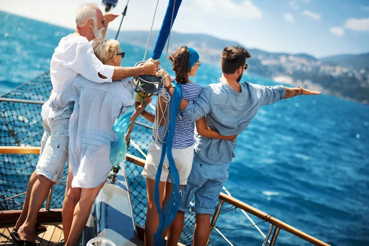 A multi-generational family sailing together